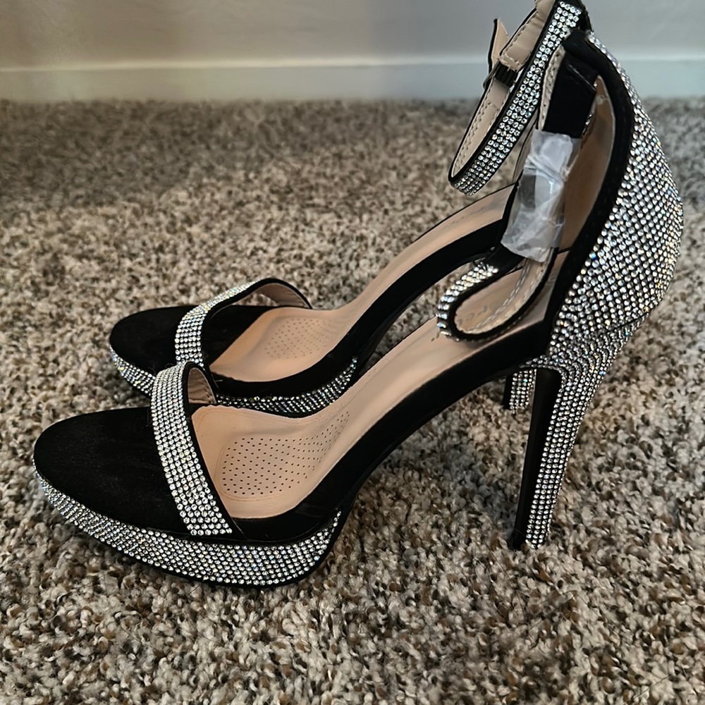 Black glitter heels